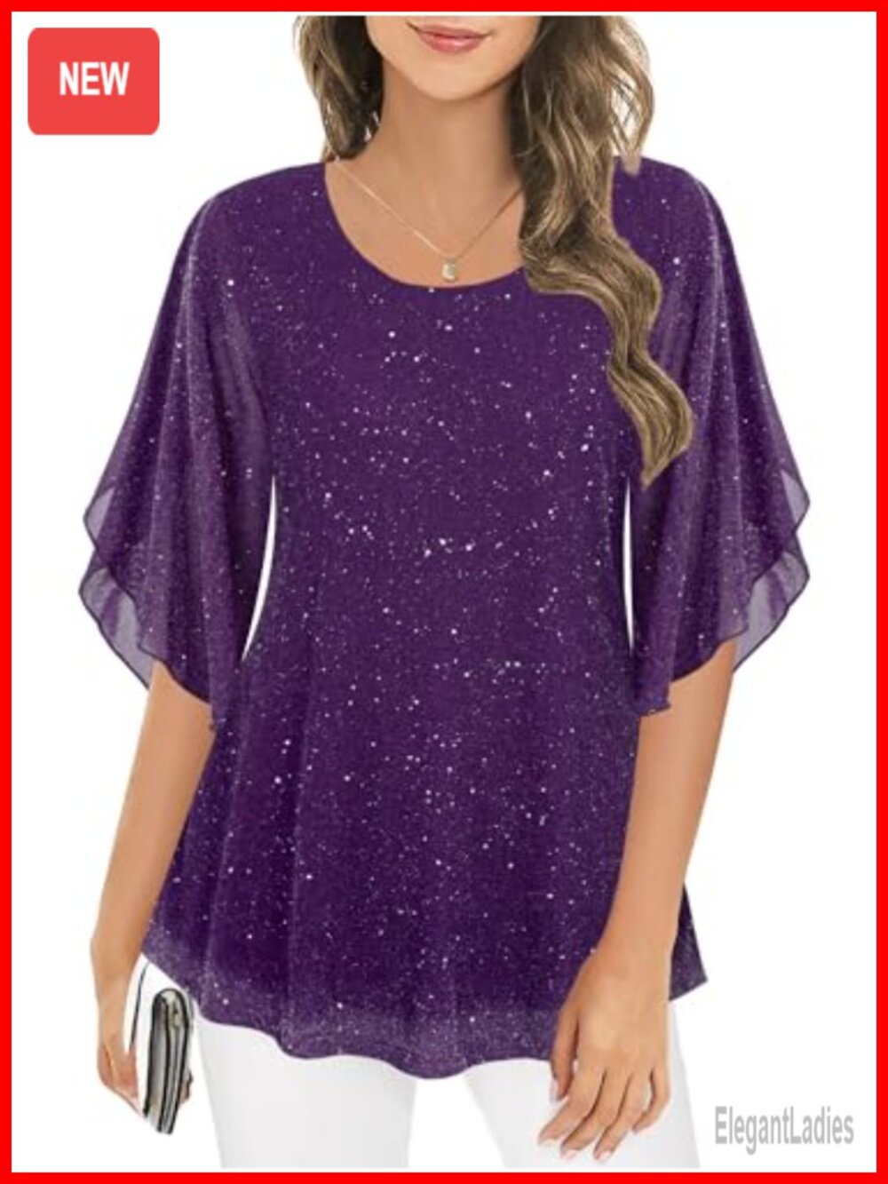 Ninedaily Women's Tunic Top 3/4 Sleeve Sequin Blouse